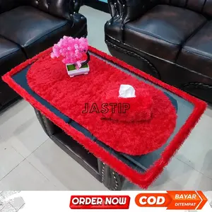taplak meja bulu ruang tamu satu set mewah / taplak+bando+tisu / taplak meja Dekorasi Oval Biru Hijau