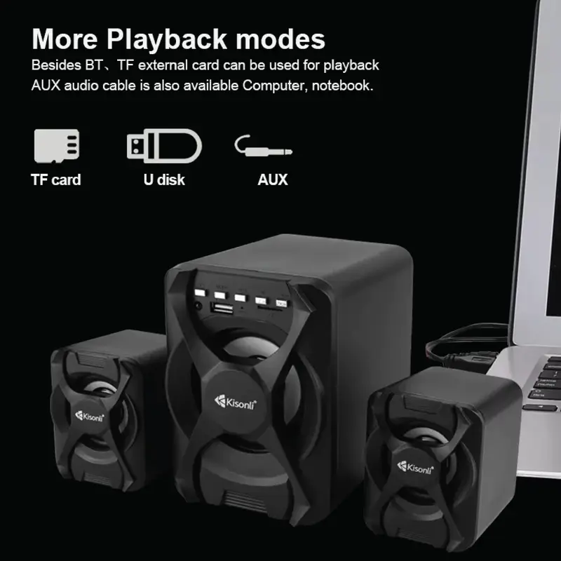 KISONLI Gaming Speaker 2.1 U-2500BT X-Audio With Remote Controlled Support BT, USB, TF Card & Radio subwoofer speakers Bass 2