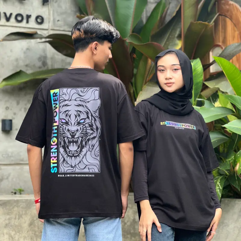 (Gratis Stiker) Ngab Kaos Baju Distro Sablon Reflective Rainbow Strength Power Of Tiger NB035 Unisex Pria Wanita Cotton Combed 24s ( Beli 3 Pcs Gratis Gelang ) Digital 4