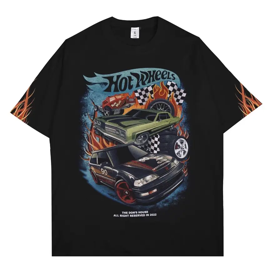 The Don's House HOTWHEELS BLACK - T-shirt Kaos Lengan Pendek Motif Sablon Bahan Cotton 24s Pria Wanita Combed Fit Streetwear Katun Nyaman Hitam