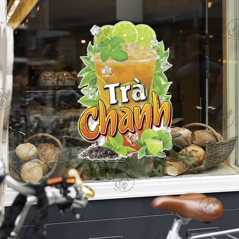 Miếng dán TRÀ CHANH decal sticker xe đẩy dán tường trang trí quán trà sữa cà phê trà trái cây quán ăn 6