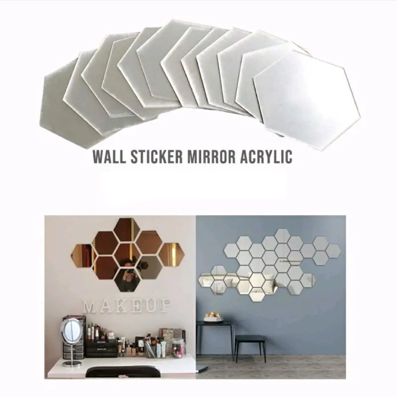 Stiker Cermin Dinding Anti Pecah Segi Enam tempel Stiker Kaca Hexagonal Mirror Wall 5pcs Acrylic Sticker