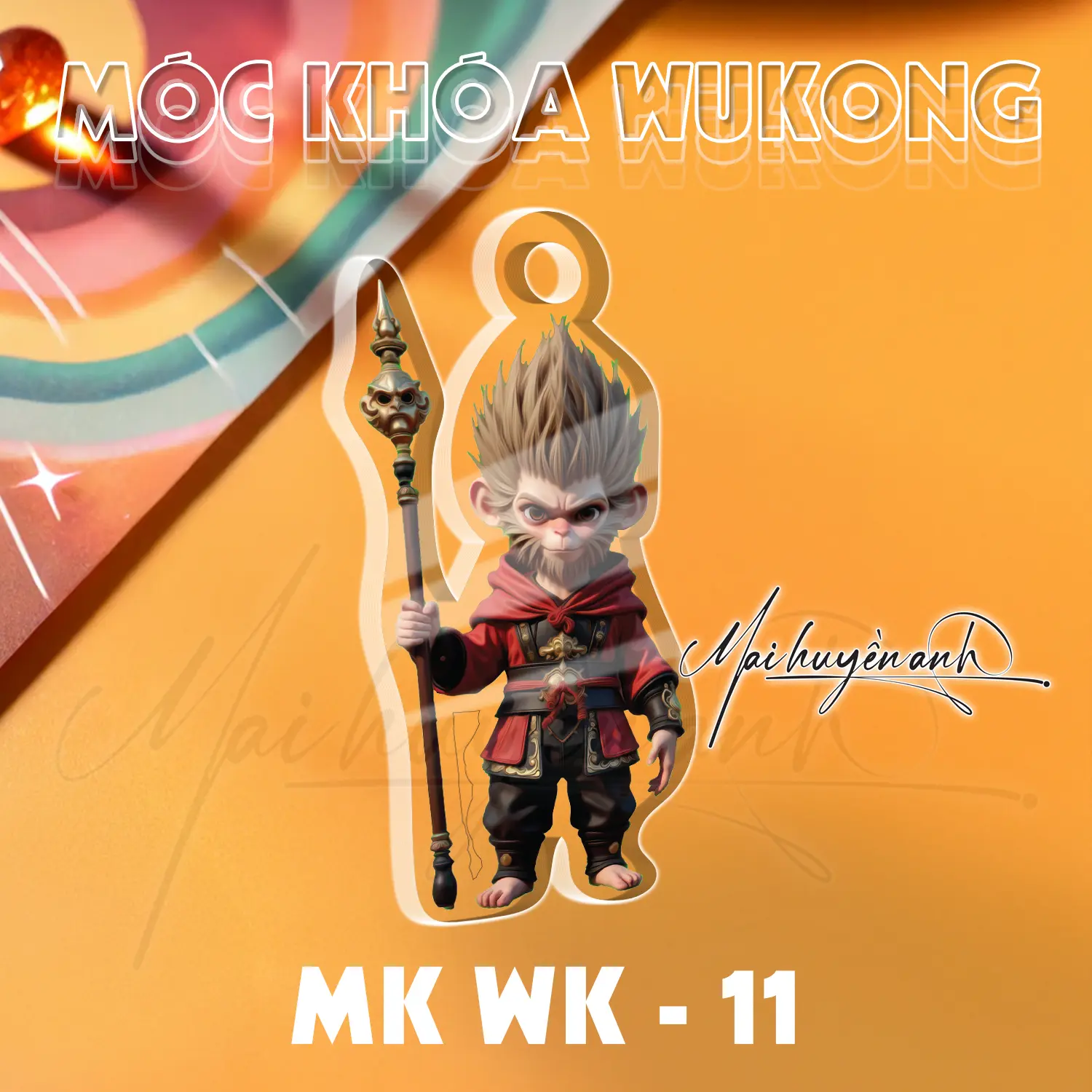 Móc khóa hình WUKONG có vũ khí 2 mặt nhựa mica, móc chìa khoá Acrylic mô hình nhân vật dễ thương - INSIEURE