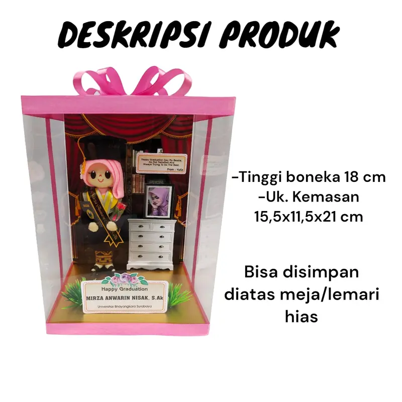 Kado Wisuda Perempuan Unik Bonekaflanelku Box Mika Sedang hadiah dolls 2