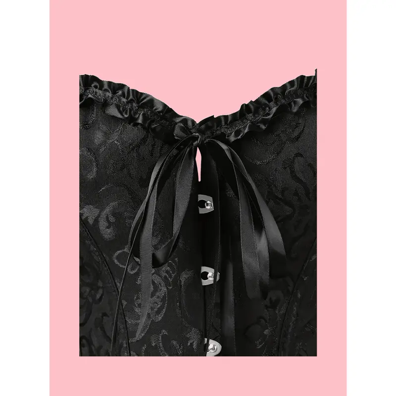 Palace Style Corset With Boning To Shape Waist And Push Up Bust, Sexy Jacquard Shapewear Top, Suitable For Wearing With A Dress, For Halloween Fabric Womenswear Clothes Costumes Day Festival Nightwear Sleeve Comfort Black 3