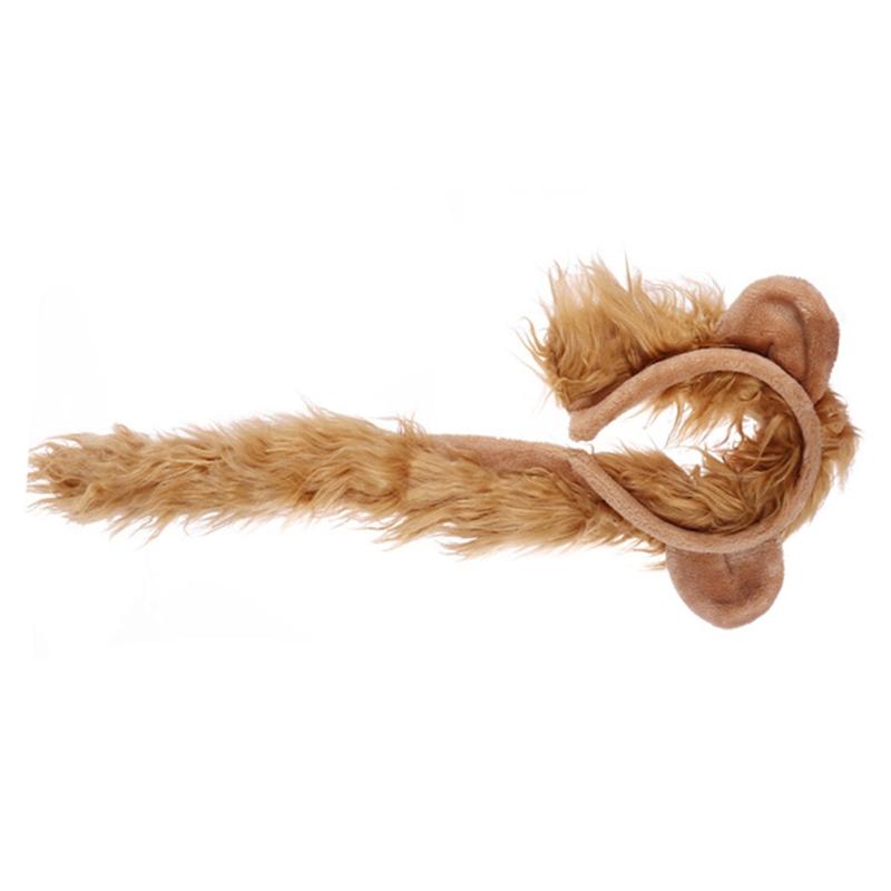 SAN3 Halloween Costume Lion Plush Ears Headband Tail and Paws Kit Lion Fingerless Costume for Adults Kids Halloween Decor 6
