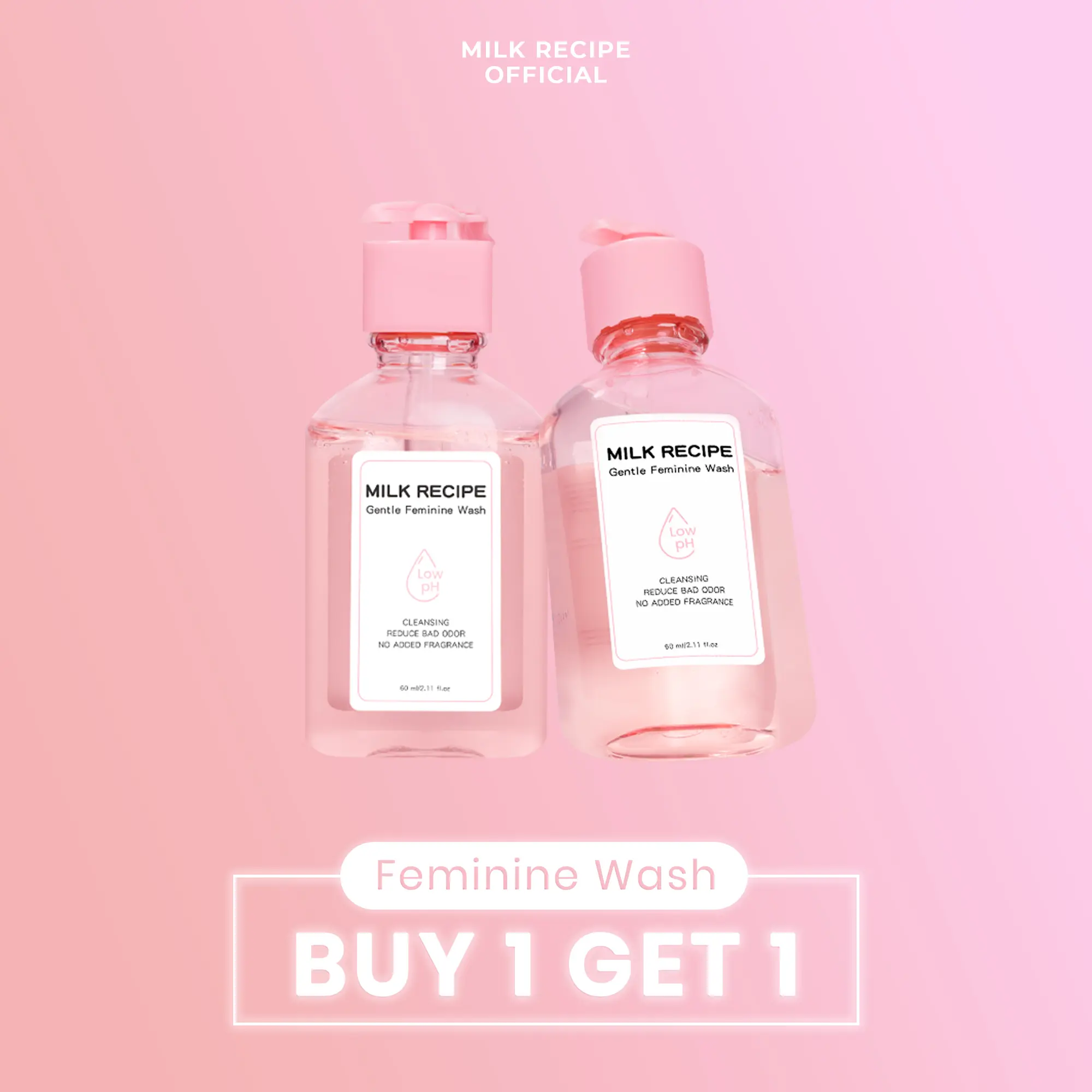 Milk Recipe Buy 1 Get 1 Gentle Feminine Wash - Membersihkan Area Kewanitaan Acid Cleanser Paraben Free
