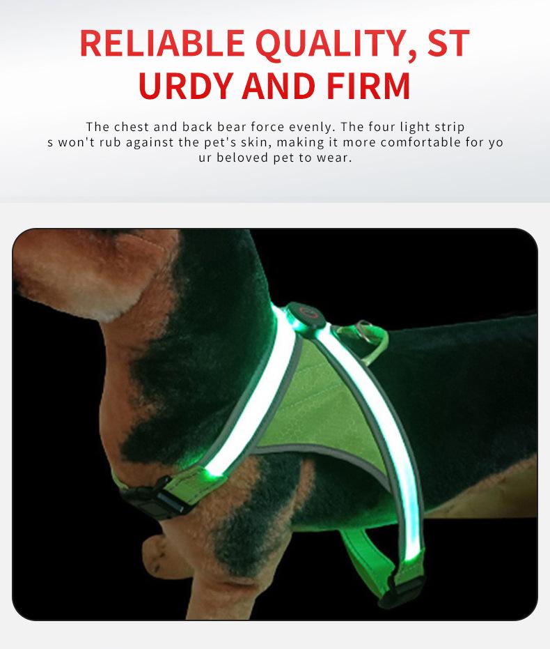 Product Introduction of Pet cat and dog cross double light strip undershirt USB rechargeable light up cat and dog chest and back strap warning clothes cat  clothes harness pet  harness 11