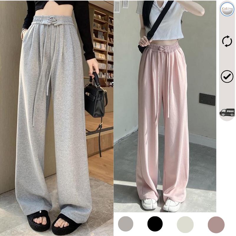 Quần ống rộng dài 102cm cạp kiểu dây hottrend chất len lông thỏ mặt tăm