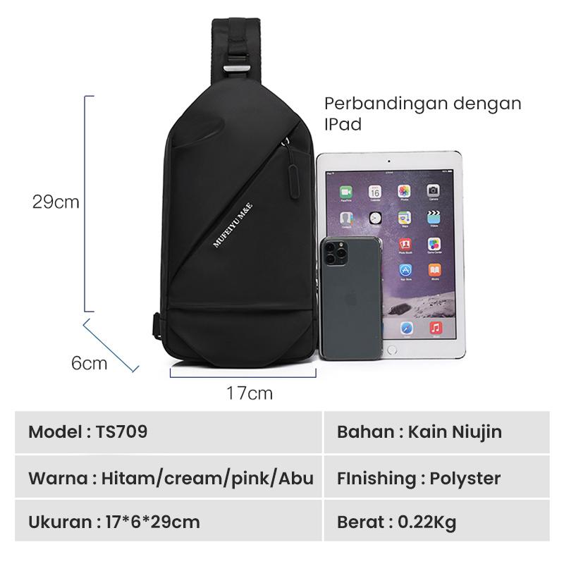 Product Introduction of Techdoo Tas Selempang Bahu Pria Slempang Tas Dada Cowok Wanita Slingbag Kasual Anti Air TS709 9