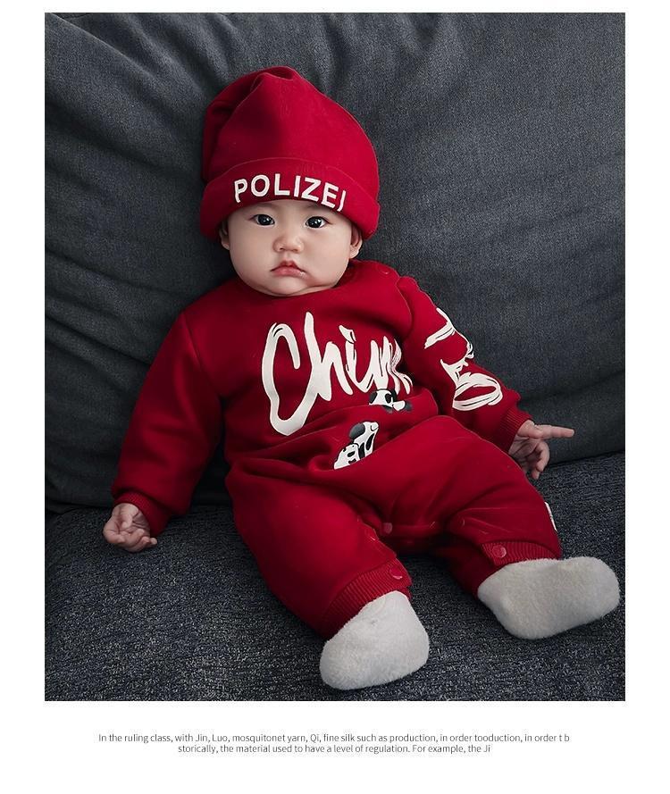 Product Introduction of Áo Jumpsuit Quần Lót Lông Cừu Cho Em Bé Phong Cách Mùa Thu Và Mùa Đông, Màu Đỏ Lễ Hội, Thích Hợp Cho Một Tháng Tuổi Và Một Trăm Ngày, Quần Áo Năm Mới, Siêu Dễ Thương 7