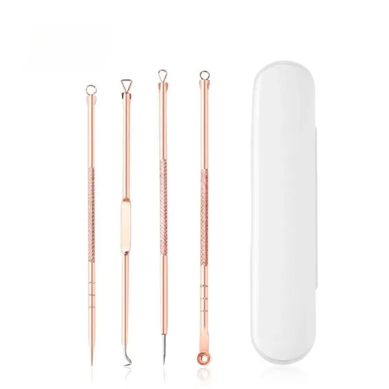 4-piece Stainless Steel Acne Needle Blackhead and Acne Removal Needle Set Rose Gold Beauty Needle Pimple Remover Tool