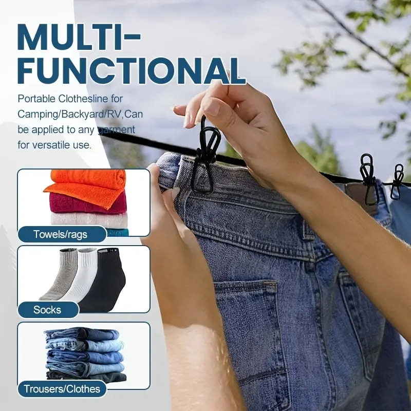 1Pc Retractable Portable Travel Clothesline, Clothing Line with 12 One Clothespin, Indoor Clothing Drying Line, Outdoor Camping Accessories Laundry Purple clothespins 4