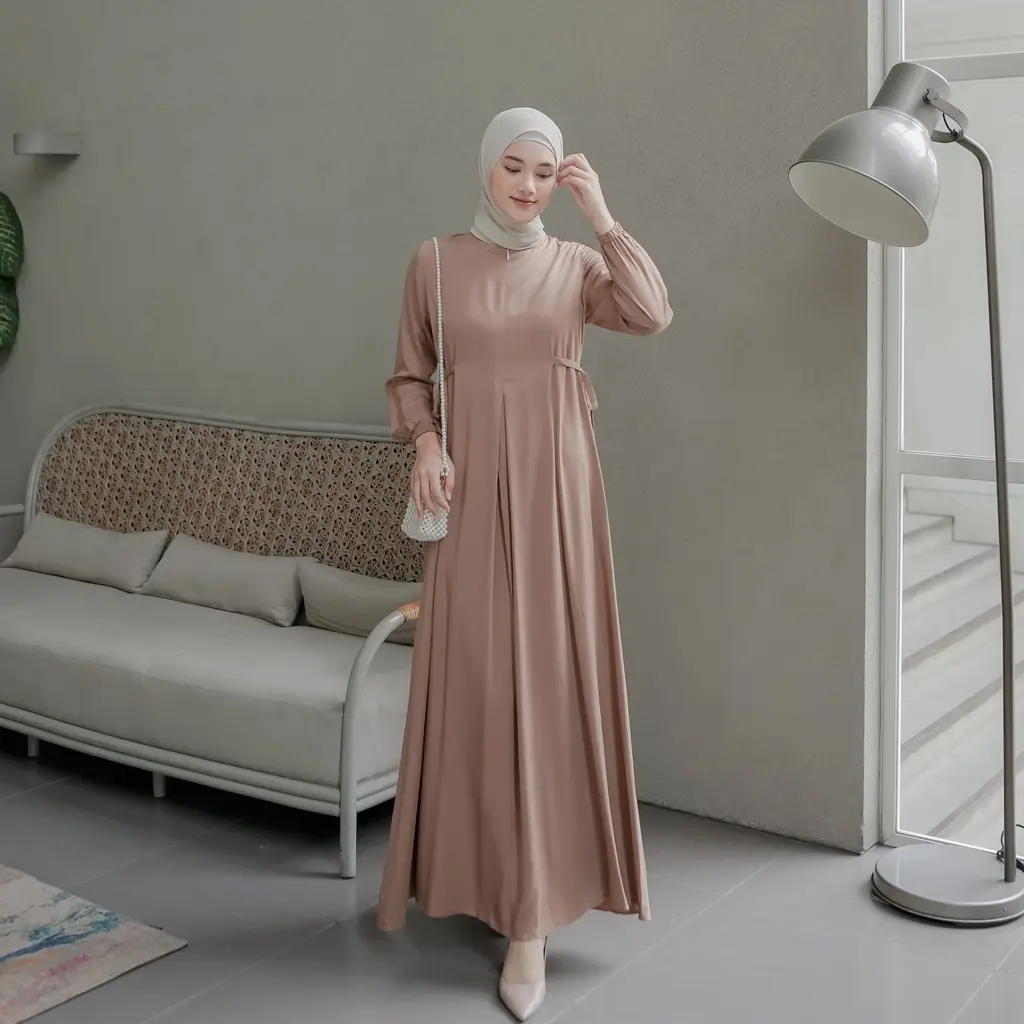 Dress Ayunda Gamis Rayon Twill Busui Size S - XL karet muslim Panjang Tebal