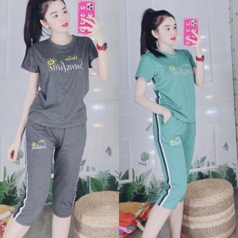 Đồ bộ mặc nhà  Đồ bộ nữ ngủ quần lửng bigsize thun cotton mùa hè đẹp dễ thương sang chảnh trung niên cho mẹ  ESHOP DB21 Áo Quần Ngủ Women Cổ Tròn Top