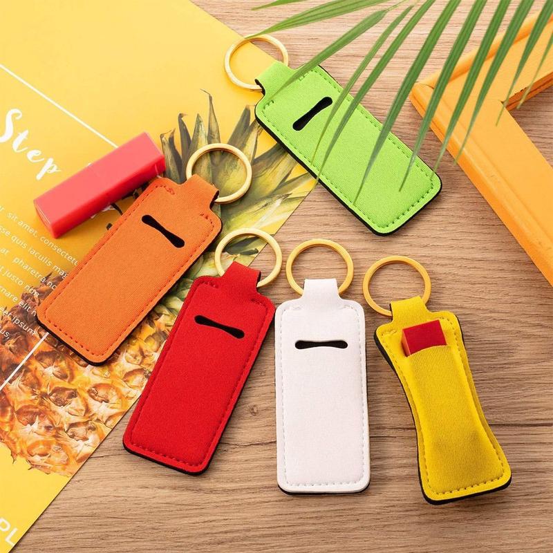 Product Introduction of Durable Neoprene Lipstick Keychain Bag Multicolour Rectangle Lipstick Pouch Keyring Chapstick Bag Lip Balm 16