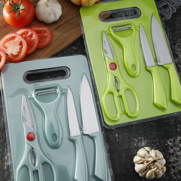 5-piece multifunctional fruit peeling Knife kitchen Block Glass Plastic Steel Kitchen Knives Knife Block Set
