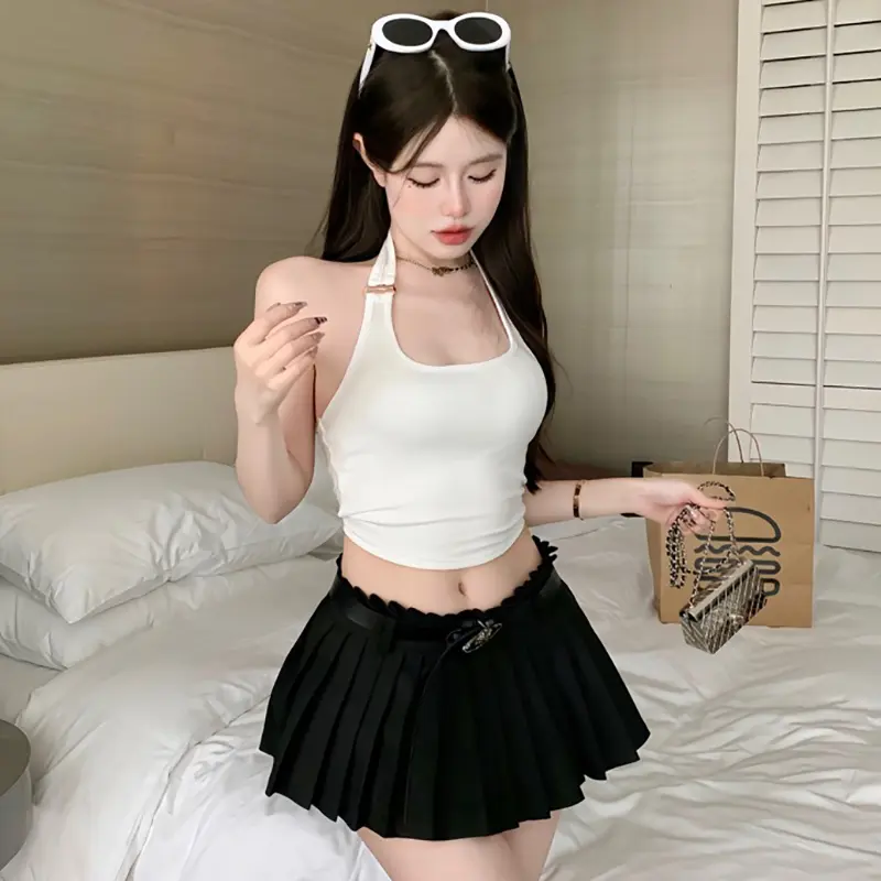 Áo Ba Lỗ Cổ Yếm Dành Cho Nữ, Màu Trơn Không Tay, Có Đệm Áo Ngực, Thích Hợp Cho Mùa Hè, Hotsweet Women Top 6