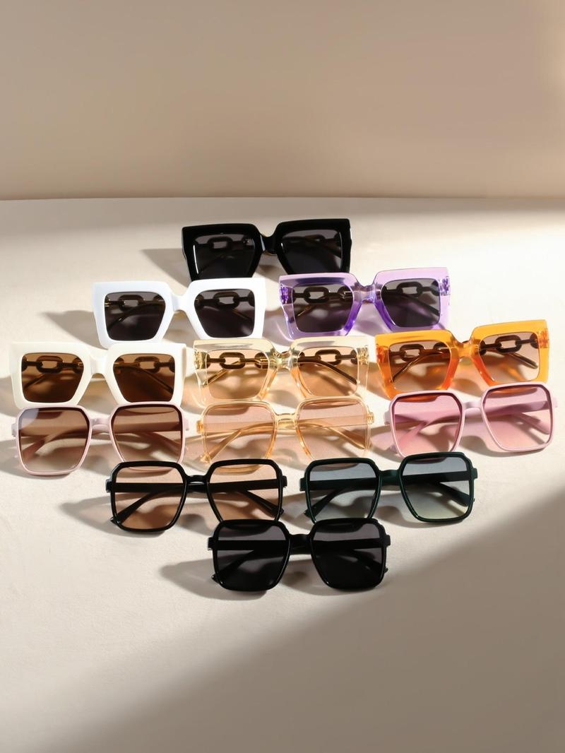 Product Introduction of Unisex Mixed Style Chain Temple Decor Large Frame Sunglasses Set, Trendy Casual Tinted Lens Sunglasses for Travel Use, Fashion Accessories for Outdoor Activities 4
