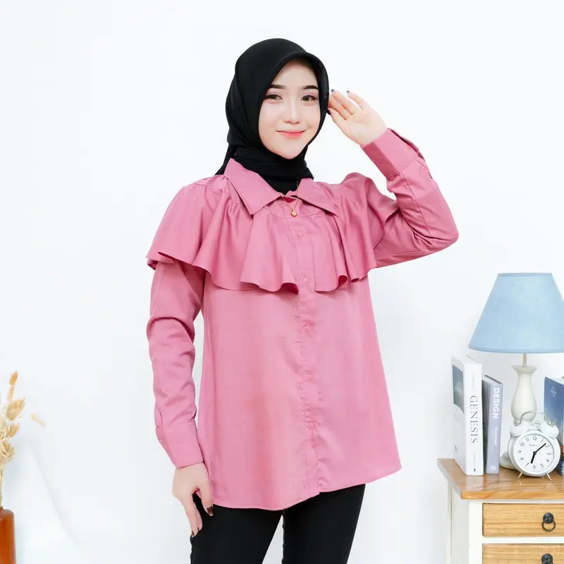Emora Blouse Poly Cotton Ruffel Clay 0