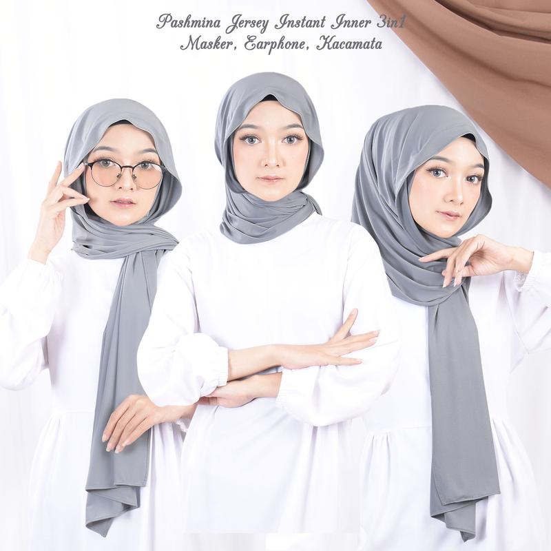Pashmina Instant Inner Jersey Pashmina Pandemi Pasmina kacamata Pashmina Lubang Masker  Pashmina 3in1 Jersey 3