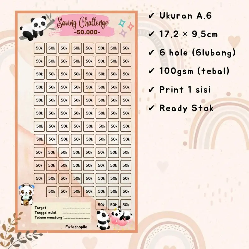 Saving Challenge A6 Ring 6 Lubang / Isi 6 Lembar Bundle 6 Pcs Sticker 4