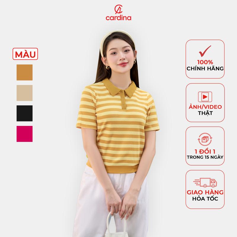 Áo polo nữ CARDINA chất liệu len cotton sợi dệt kết hợp bo gấu màu sắc nổi bật trẻ trung 2024 4APL01 Women Top Jean