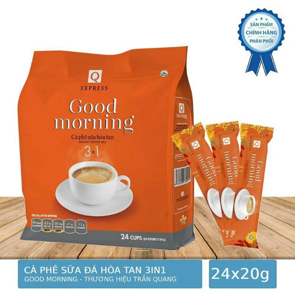 Cà Phê Sữa Good Morning Trần Quang bịch 24 gói instant Coffee mix 3 in 1 Cafe