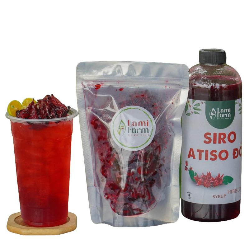 Mứt atiso nguyên bông 300g kết hợp Siro atiso đỏ  1L nguyên chất thức uống giải khát
