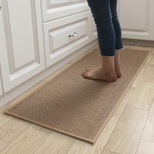 Washable Non-slip Kitchen Rug, 2 Counts Faux Sisal Running Rug, Faux Woven Kitchen Mat for Home Dormitory Bathroom Hotel