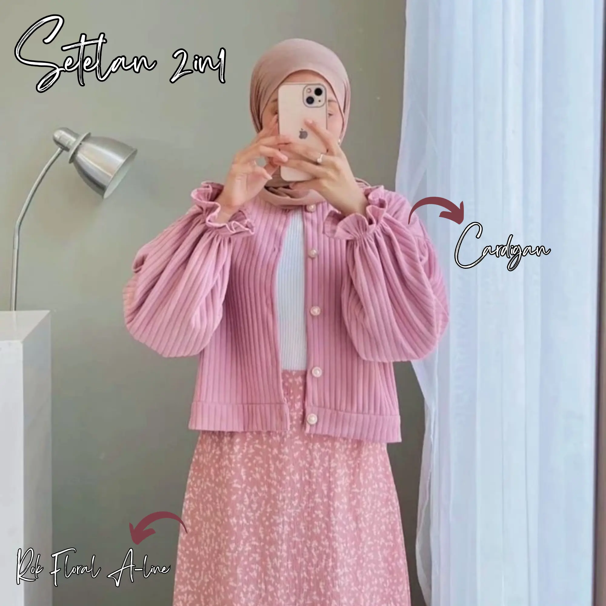 KONVEKSI.ID - Setelan Wanita Cardigan Crop Knit Hornet Ld 100 cm Kombinasi Bawahan Rok Floral Skirt Sakura Pattern Korean Style / One Set Kekinian Simple 2in1 Motif Bunga Atasan Cantik Outer + Rok A-Line Panjang