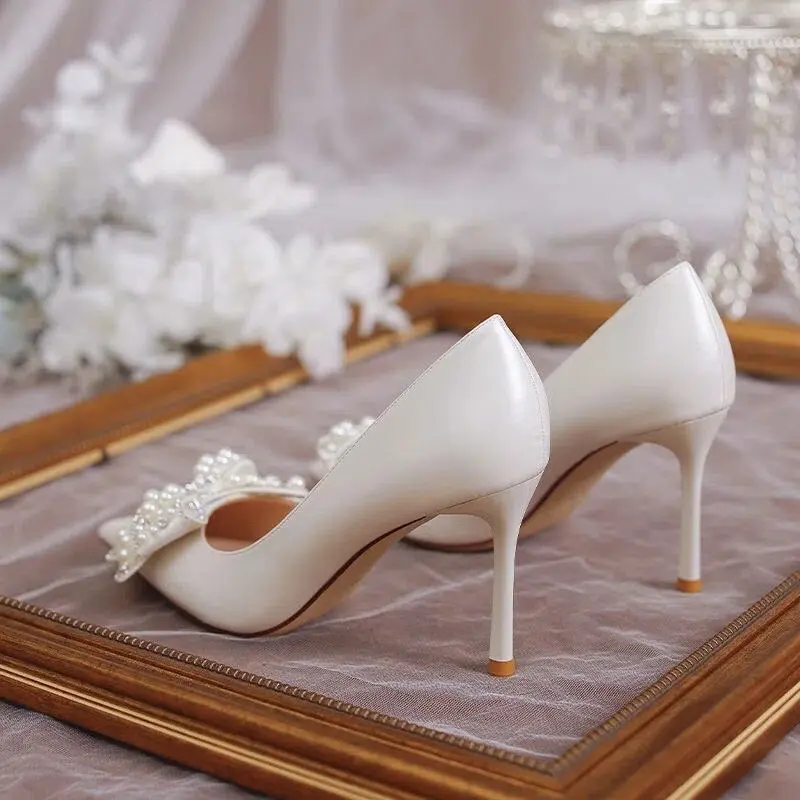Giày cao gót nữ giày nơ đính ngọc gót nhọn 9cm và 7cm Shoes giày cưới giày  caogót 7