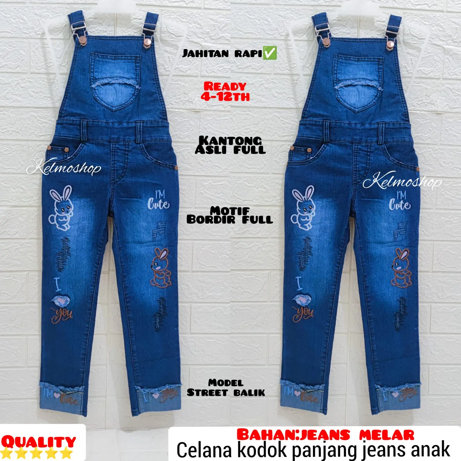 CKPJ/ overall/ wearpack/jumsuit anak fashion promo celana panjang kodok jeans anak perempuan berkualitas terlaris 4-12th Fashion Motif