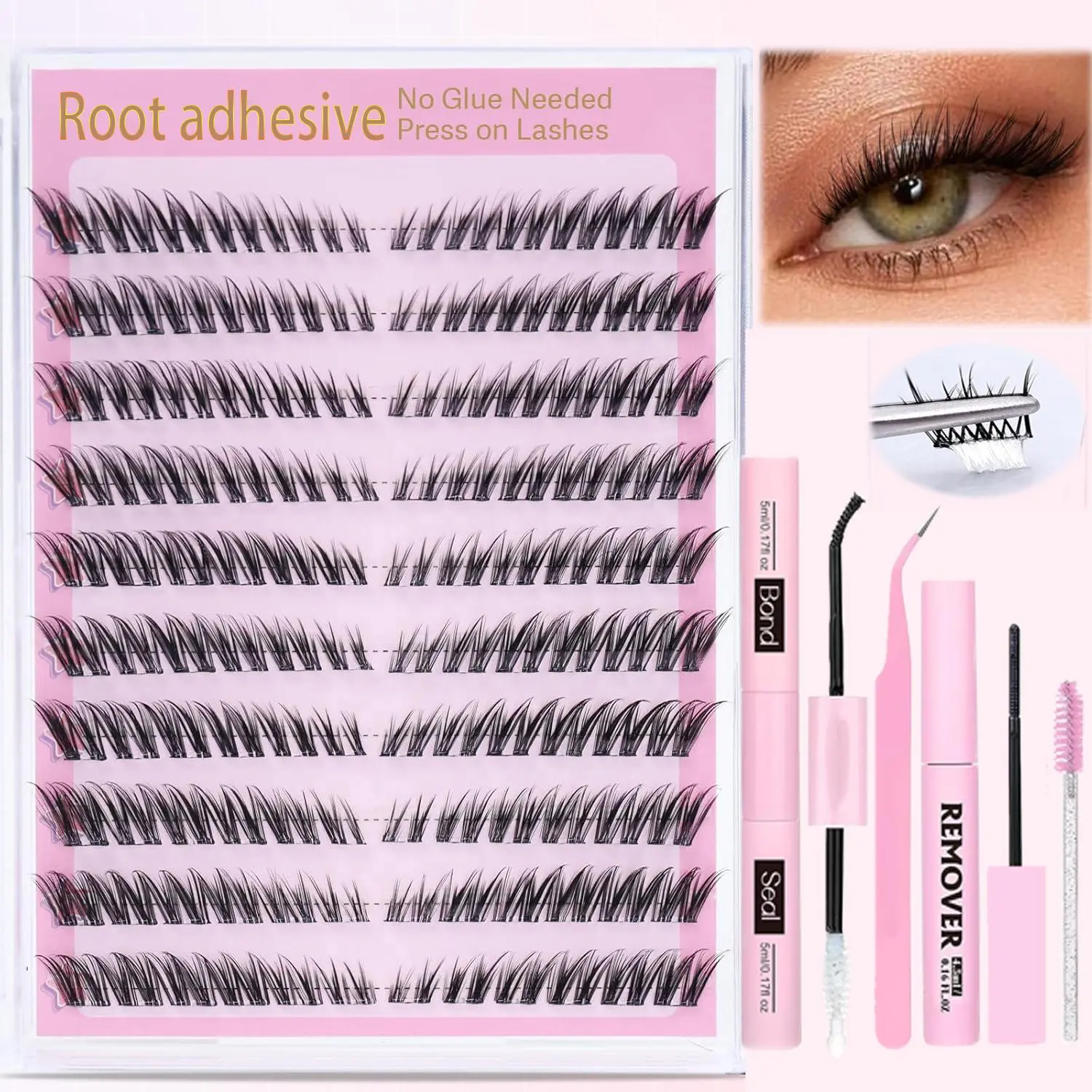 Self Adhesive Eyelashes Kit, 1 Box Clusters False Eyelashes with Eyelash Glue & Remover & Tweezers & Brush, Eye Makeup Product for Women & Girls, Cosmetic, Individual Lashes