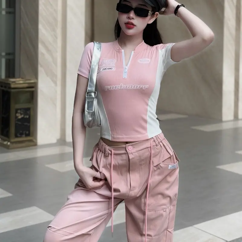 Áo Thun Babytee  Nữ  Thể Thao Có Khóa Cổ Dáng Ôm Hình Thêu áo thun thể thao Polypropylene  Top Tập Thể Dục Thể Dục Golf 3