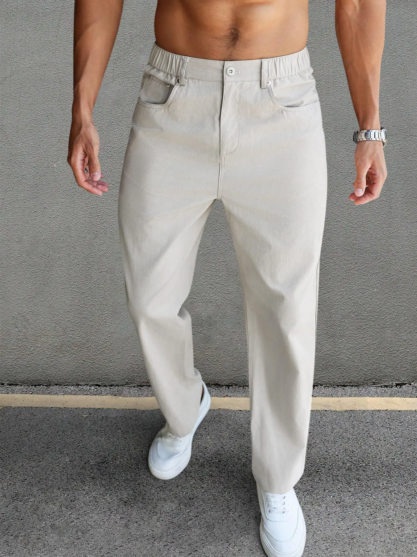 Men's Solid Button Pocket Straight Leg Pants, Regular Fit Casual Comfy Trousers for Work Office Business Daily Wear, Men's Bottoms for All Seasons, Sweatpants for Men