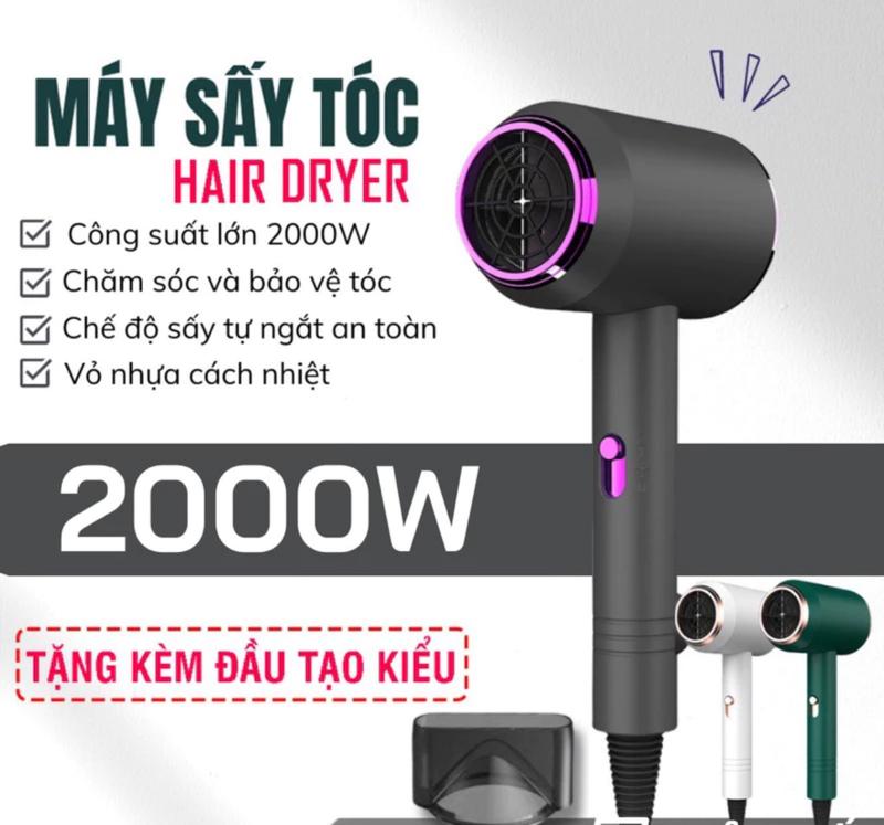 Máy Sấy Tóc 2 Chiều Nóng Lạnh, Công Suất Lớn 2000W, 3 Chế Độ Sấy Đa Năng, Tặng Kèm Đầu Sấy Tạo Kiểu Chuẩn Salon