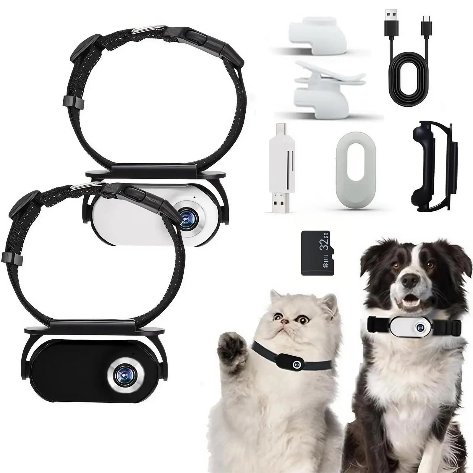 Pet Collar Camera, 1080P HD Mini Camera, Waterproof Shockproof Design Wireless Sports Camera, Portable Necklace Camera for Indoor & Outdoor Pet Monitoring