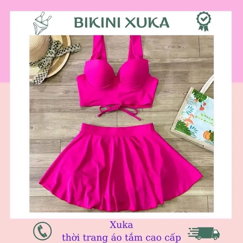 Bikini Đồ Bơi Hai Mãnh Mút Dày Gọng Nâng Váy Suông Dể Thương