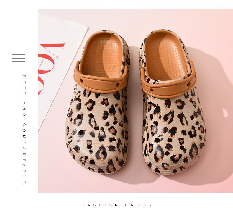 Product Introduction of Women's Breathable Leopard Print Thin Cloth Clogs Height Increasing Non-Slip Slippers, Wear-Resistant Breathable No Smelly Feet Out EVA Outdoor Beach Slippers 11
