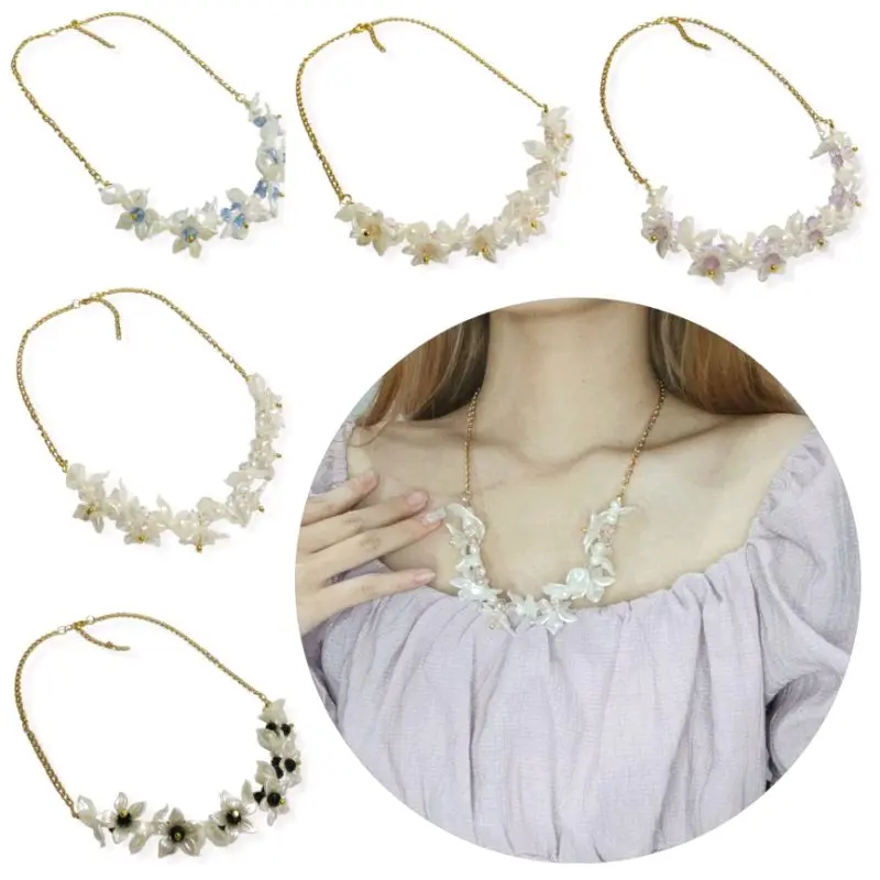 Darlene Flowery Necklace Kalung Hijab Panjang Blink Bunga Flower Rantai