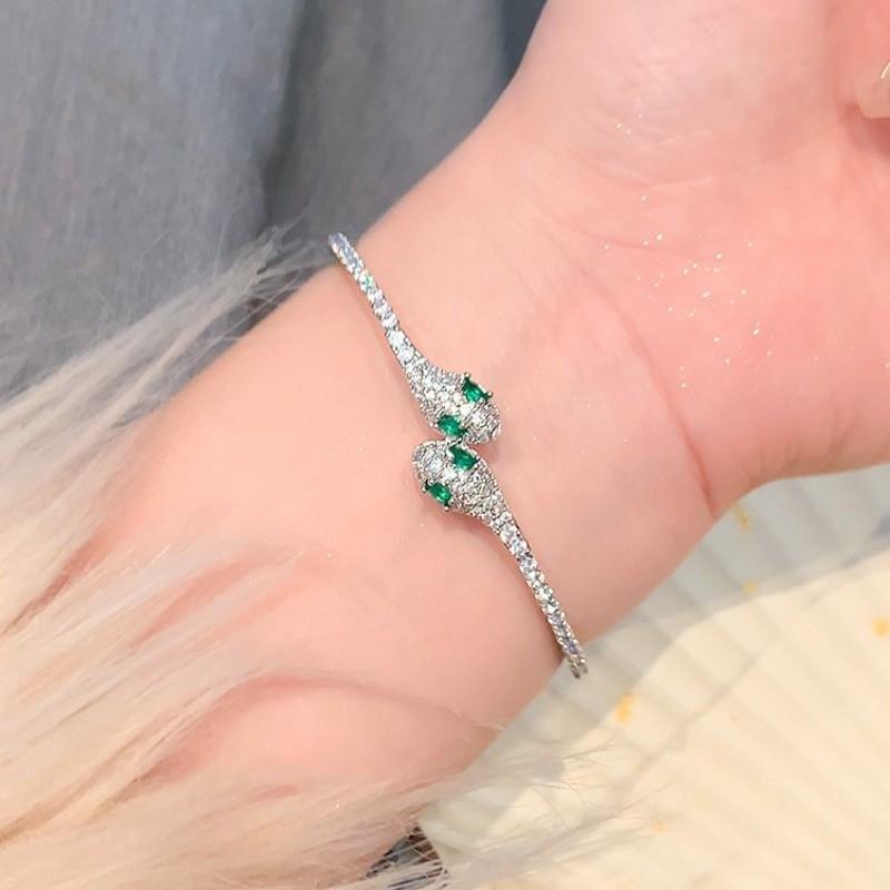 Product Introduction of Vòng Tay Có Thể Điều Chỉnh Hình Rắn Hoàng Đạo, Zircon Rhinestone Màu Xanh Lá Cây Sang Trọng, Dành Cho Nữ, Nhẫn Và Hoa Tai, Quà Tặng Trang Sức 11