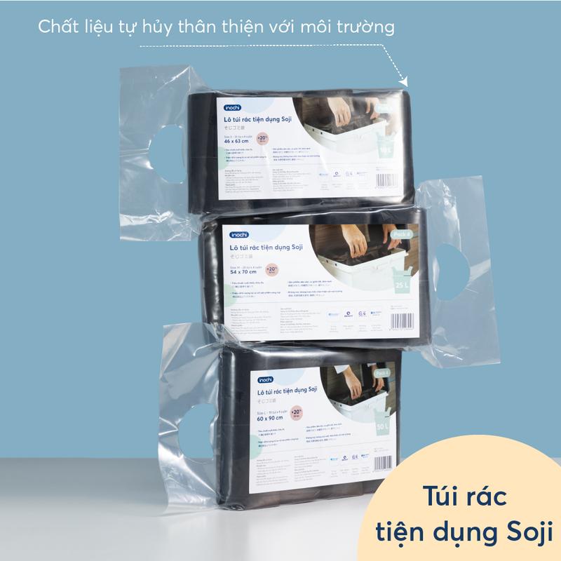 Lô túi rác tiện dụng Inochi (4 cuộn) - đen/màu (10L-35 túi/cuộn, 25L-28 túi/cuộn, 50L-19 túi/cuộn) có quai xách tiện lợi, Nhà Bếp, Kitchen túi đựng