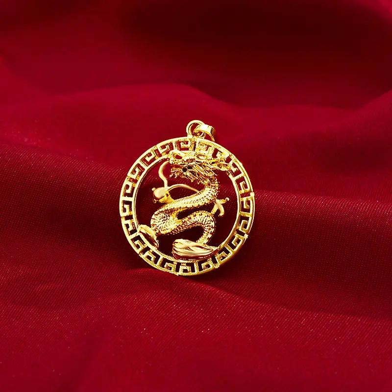 Elegant 18K Gold Sand Patterned Dragon Pendant  Non-Fading Necklace for Men and Women Great Gift for Birthdays and Anniversaries