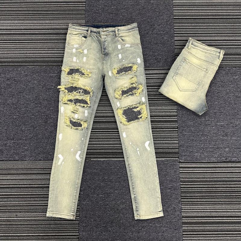  QUẦN JEANS NAM XANH Ố VÀNG VÁ ĐÁ TO 
