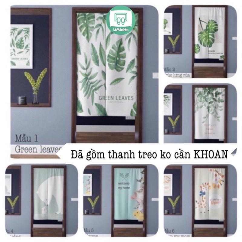 Rèm cửa IN HOA kiểu Nhật Noren loại 2 MẢNH (Đã bao gồm thanh treo rèm)