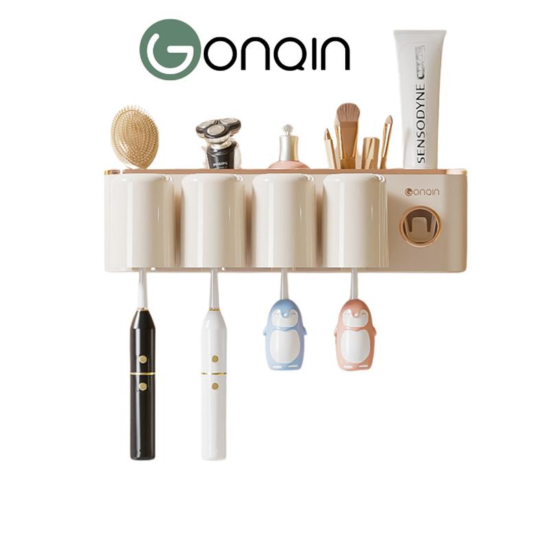Bộ Nhả Kem Đánh Răng Tự Động GonQin - Giá Để Bàn Chải Đánh Răng Có Kèm Cốc Và Bộ Nhả Kem Đựng Bàn Chải Nhà Tắm
