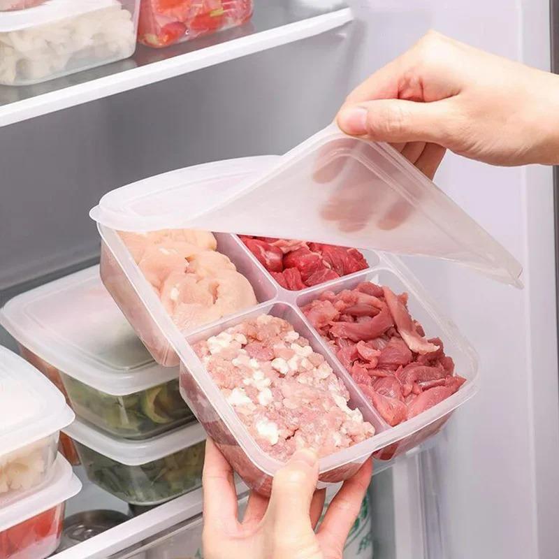 Hộp Đựng Thực Phẩm 4 Ngăn Hộp Bảo Quản Đông Lạnh Có Nắp Hộp Giữ Tươi Thích Hợp Cho Hành Tây Gừng Tỏi Và Rau Củ Quả Giòn Hộp Bảo Quản Tươi