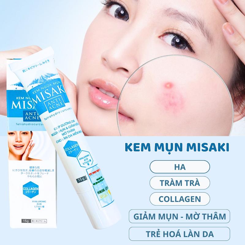 Kem mụn Collagen Misaki thành phần chứa HA, Tràm trà - chiết suất từ Collagen