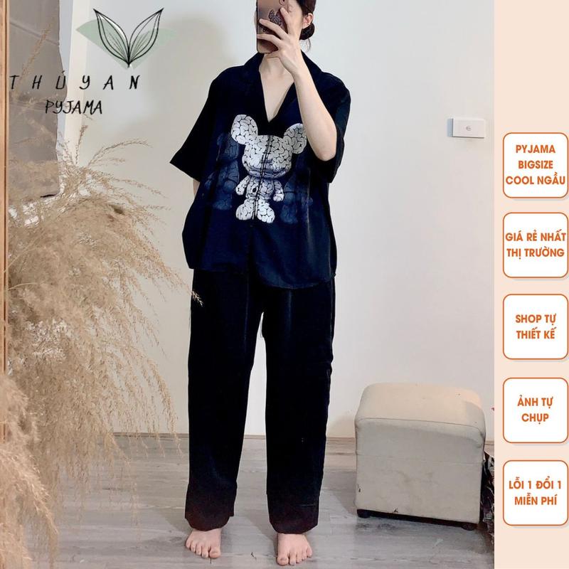 Bộ Pijama Bigsize tai chuột trắng cộc dài mặc nhà dành cho nữ đủ size từ 40kg đến 90kg.